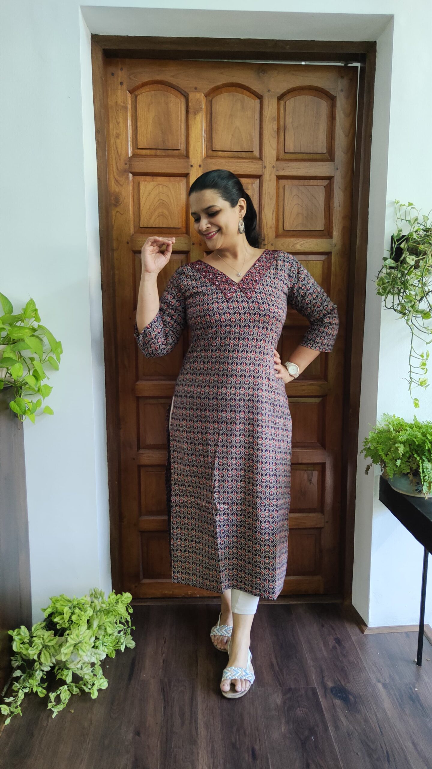 Budget-Friendly Ajrakh Printed Cotton Kurtis with Embroidered Mirror Work (Without Lining) - Image 6