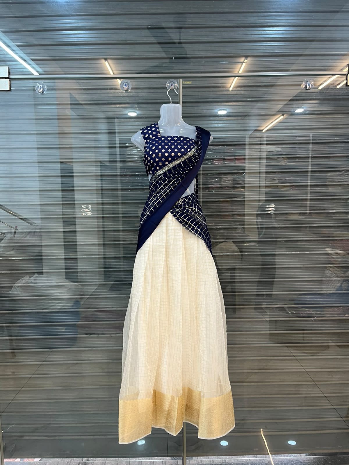 Premium Checked Organza Dhavani Set with Stitched Lined Skirt - Image 6