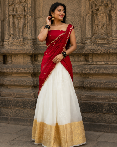 Premium Organza Dhavani Set with Butta Design & Plain Skirt