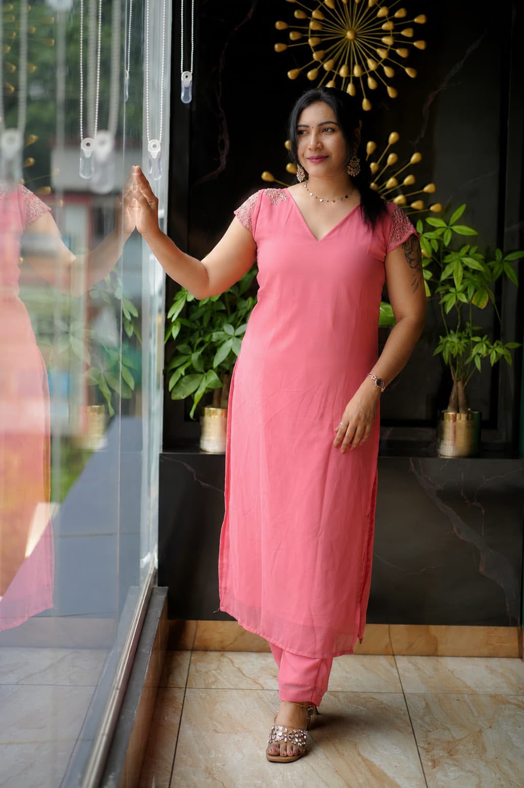 Premium Georgette Designer Party Wear Cord Set with Handworked Shoulder & Sleeves - Image 6