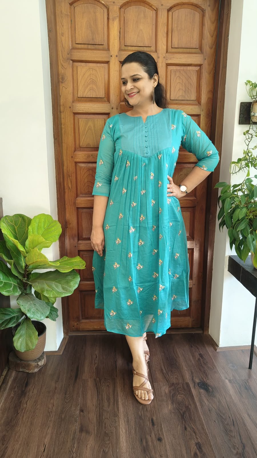 Elegant Mul Chanderi Cotton Kurti with Embroidery